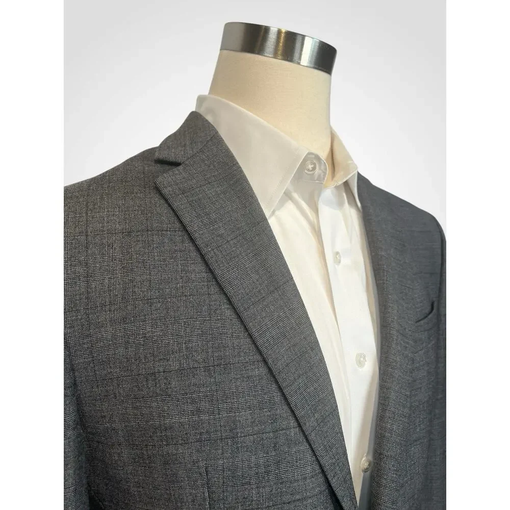 Jos A Bank 1905 Brrr Comfort 40-42R 32x30 Slim Gray Burgundy Glen Plaid Suit